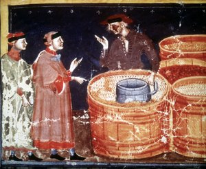 Winkel van ambachtsman uit een miniatuur manuscript van de 14e eeuw