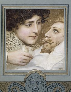 Zieke man en vrouw die hem een glas water geeft - 19e eeuw door Unknown artist