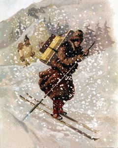 Skiër in de sneeuw. Chromo