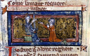 Verzachting van een ridder door de Heer. Manuscript uit de 13e eeuw