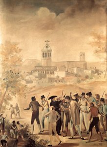 Spaanse Onafhankelijkheidsoorlog (1808-1814): arrestatie van een Franse burger nabij Manresa, anoniem schilderij door Unknown artist