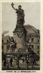 Standbeeld van de Republiek, Place de la Republique in Parijs. Chromolithografie uit de late 19e eeuw door Unknown artist