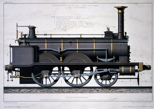 Stoomlocomotief van de Mulhouse Spoorweg - tekening in de was door Unknown artist