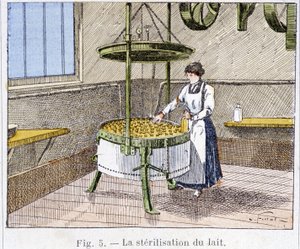 Sterilisatie van melk - gravure, eind 19e eeuw door Unknown artist
