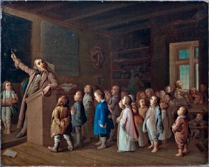 Lesgeven in de dorpsschool door Unknown artist