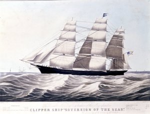 De Amerikaanse clipper Sovereign of the Sea rond 1852. Lithografie van de 19e eeuw