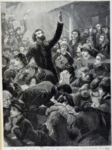 Het Leger des Heils - Distributie bij het hoofdkwartier van Whitechapel Road in 1881 door Unknown artist