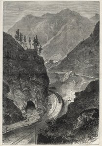 De Brenner-spoorweg naar Tirol - Gravure 1867