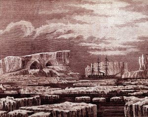 De Challenger-boot te midden van de ijsbergen. door Unknown artist