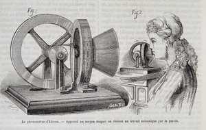 De Edison-fonograaf - apparaat waarmee mechanisch werk wordt verkregen door spraak in "Nature" 1878. door Unknown artist