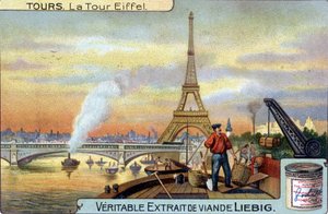 De Eiffeltoren gezien vanaf de Seine in Parijs in de avond door Unknown artist