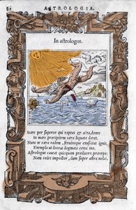 De val van Icarus. Kleurrijke xylografie uit de 16e eeuw door Unknown artist