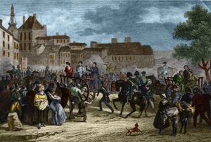 De Vier Sergeantjes naar het schavot geleid: de Vier Sergeantjes (Bories, Pomier, Raoulx en Goudin) van La Rochelle beschuldigd onder de Restauratie van het willen omverwerpen van de monarchie en geguillotineerd in 1822. Hun misdaad is het behoren tot de C