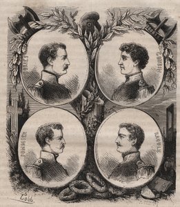 De Vier Sergenten (Jean Francois Bories, Jean Joseph Pommier, Marius Claude Raoulx en Charles Goubin) van La Rochelle beschuldigd onder de Restauratie van het willen omverwerpen van de monarchie en geguillotineerd in 1822
