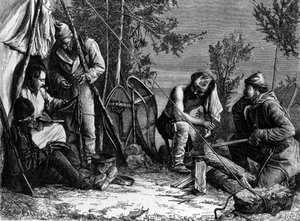 Het leven van trappers (beroepsjagers) in Canada: Het kamp. door Unknown artist