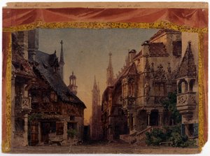 Die Meistersinger von Nürnberg (Les Maitres Chanteurs de Nuremberg), WWV 96, opera van Richard Wagner gecreëerd in 1868. Scenografie van Ferrario voor La Scala in Milaan door Unknown artist