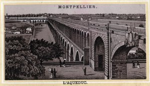 Het aquaduct van Montpellier (Herault, regio Languedoc-Roussillon). Chromolithografie van het einde van de 19e eeuw door Unknown artist