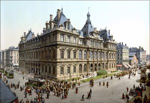 Het Palais de la Bourse in Lyon. Fotochrome rond 1890