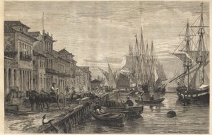 De kade van Boa Vista, in San Pedro de Rio Grande do Sul, een zeehaven van Brazilië - Le quai de Belle-Vue, in San Pedro de Rio Grande (Brazilië) - Kapiteinschap van Sao Pedro do Rio Grande do Sul - Gravure uit 