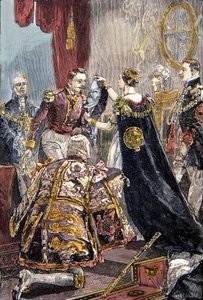 De koningin Victoria investeert de keizer van de Fransen met de Orde van de Kousenband in Windsor Castle door Unknown artist
