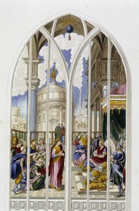 De koningin van Sheba voor koning Salomo - van een glas-in-loodraam door Unknown artist