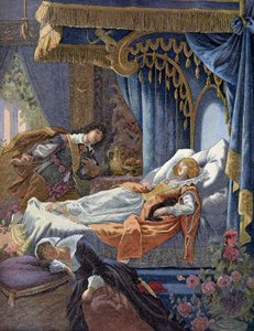 De Schone Slaapster van Perrault. 19e-eeuwse chromolithografie door Unknown artist
