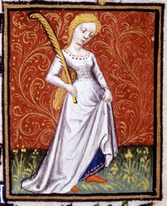 De Maagd. Miniatuur van een horoscoop. 15e-eeuws manuscript. Bibl. Trivulziana, Milaan