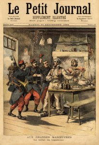 Het onderkomensticket, verstrekt door het leger aan zijn soldaten in het veld om onderdak te vragen bij burgers. Gravure in 