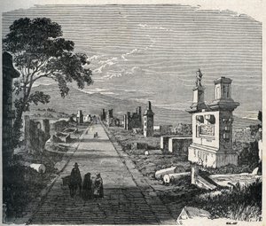 De oude Appiaanse weg, via appia die de Pontijnse moerassen (Agro pontino) bij Rome doorkruist. Gravure uit de 19e eeuw. door Unknown artist