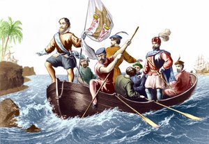 De aankomst van Christoffel Columbus in San Salvador op 12/10/1492