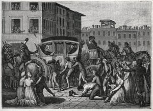De aankomst van paus Pius VI (Giovanni Angelo Braschi genaamd Pius VI, PIO 1717-1799) in Grenoble in 1799. Gravure uit 1800. door Unknown artist
