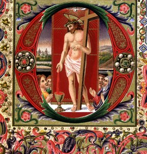 Het bloed van Jezus Christus. 19e-eeuwse chromolithografie.