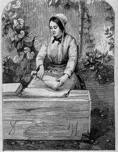 Het bottelen van Champagne wijn. Gravure uit 1864. door Unknown artist