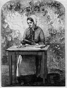 Het bottelen van Champagnewijn. Gravure uit 1864. door Unknown artist