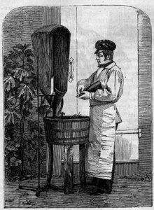 Het bottelen van Champagnewijn. Gravure uit 1864. door Unknown artist