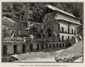 De kapel verwoest door de overstroming van de Arve. Gravure door Berteault. door Unknown artist
