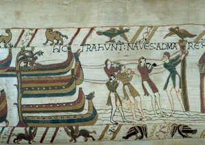 De verovering van Engeland door het leger van hertog van Normandië Willem de Veroveraar (detail van het tapijt van Bayeux) door Unknown artist