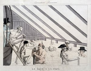 Het papa bad: karikatuur over de zwembaden in Parijs door Unknown artist