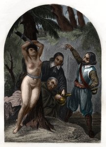 De dragonnades van de Cevennen onder Lodewijk XIV (1643-1715), vervolging van protestanten. Gravure uit 1842 in 