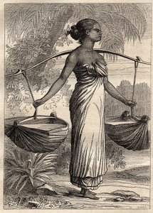 De expeditie rond de wereld (1790-1792) door Kapitein Etienne Marchand (1755-1793): waterdrager in Timor (Oost-Timor, Indonesië) - illustratie uit 