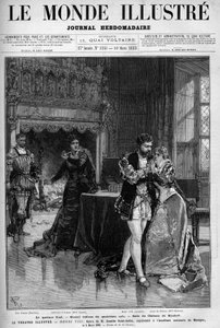 Het laatste kwartet, het tweede schilderij van het vierde bedrijf dat plaatsvindt in de kamer van het kasteel van Kimbolt. Scène uit de opera Henry VIII door Camille Saint Saens, opgevoerd in de nationale muziekacademie op 5 maart. door Unknown artist
