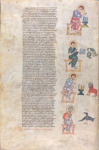 De vier evangelisten met hun symbolen: Matteüs, Lucas, Marcus, Johannes door Unknown artist