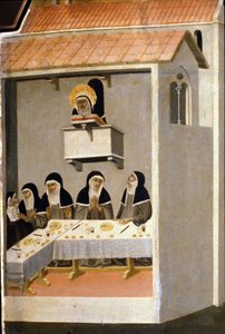 De goede zusters eten vis. 13e eeuw door Unknown artist