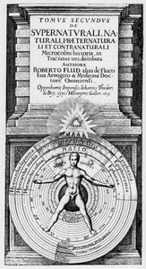 De microkosmos en de macrokosmos - Allegorische voorstelling van de positie van de mens in het universum (Vitruviaanse man)