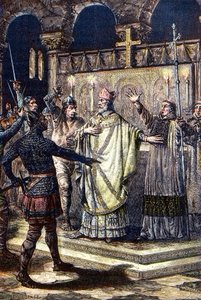 De moord op St. Thomas Becket in de kathedraal van Canterbury, 29 december 1170, door ridders van het hof van koning Hendrik II door Unknown artist