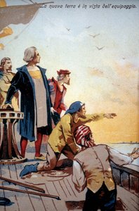 De nieuwe wereld voor de bemanning van Christoffel Columbus (1492). door Unknown artist