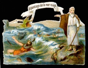 De doortocht door de Rode Zee (Mozes) - Chromolithografie uit de 19e eeuw door Unknown artist