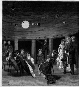 De planetarium van N. Perini, Italiaanse astronoom. Gravure in "La Nature: revue des sciences et de leurs applications aux arts et a l