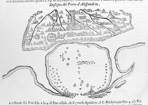 De haven van Alexandrië. 17e-eeuwse tekening.