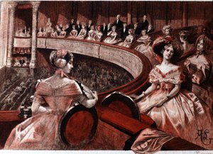 Het publiek op een balkon in het theater